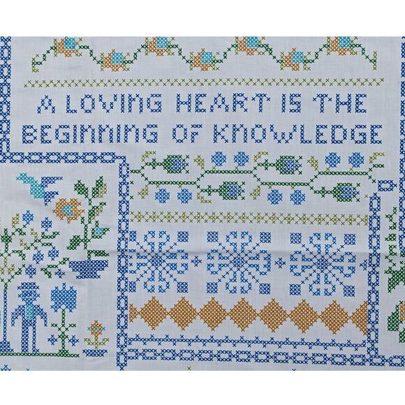 2.75 YDS Vintage 1970's FAUX CROSS-STITCH FABRIC "Home Sweet Home" Cotton Blend - Picture 2 of 10